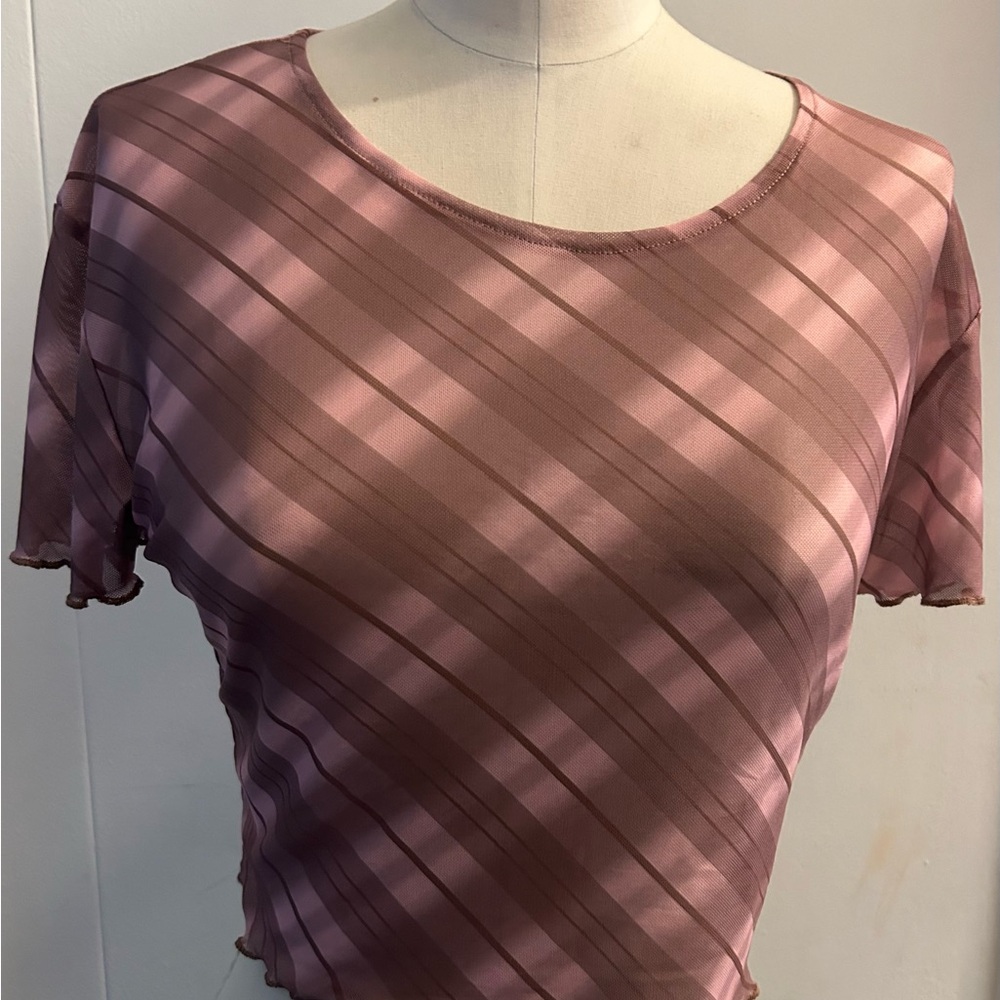 Women's Pink Striped Mesh Top